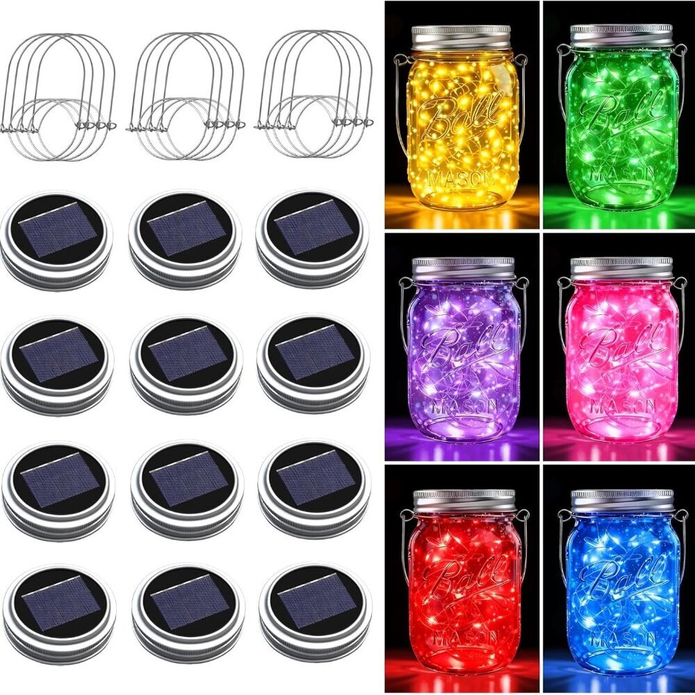 Mason Jar Solar Lights for Outside, 12 Pack 30LED Fairy Firefly Lights Mason Jar